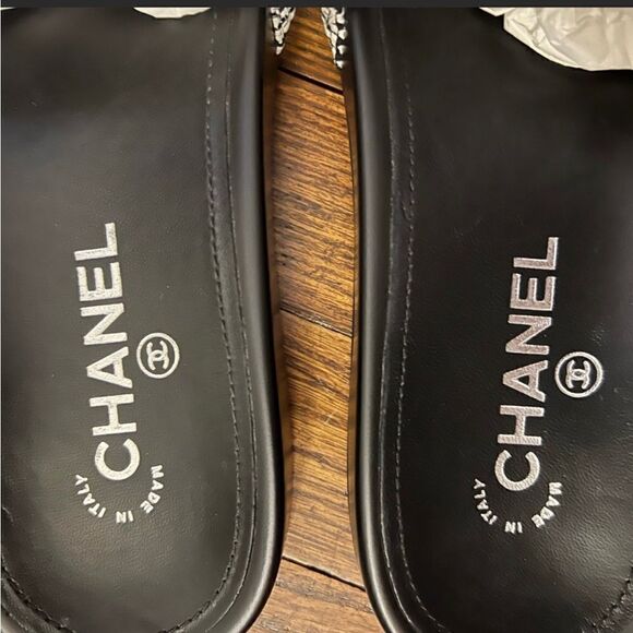 CHANEL CC Logo Tropiconic Black Tweed Slides - Size 39 FITS US 8-8.5 - Picture 6 of 10